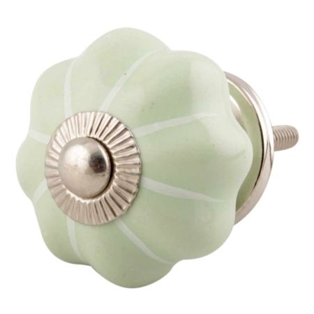 Light Green With Silver Line Medium Ceramic Melon Drawer Knob